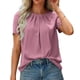 thumbnail image 1 of Camisa para Mujer Señoras Verano Color Puro Cuello Redondo Camisa De Manga Abullonada Suelta Informal Top Básico De Manga Corta, 1 of 6