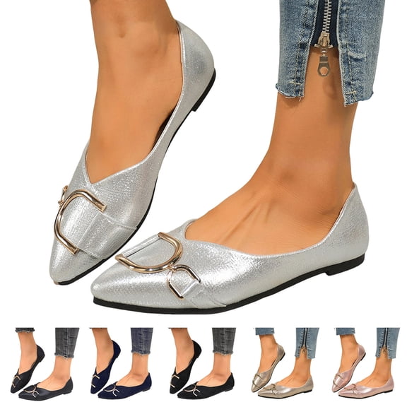 Pandaie Women's Pointy Toe Loafers Comfortable Glitter Slip on Work Shoes Ladies Fashion Summer Dressy Casual Flats Shoe Beige 6.5