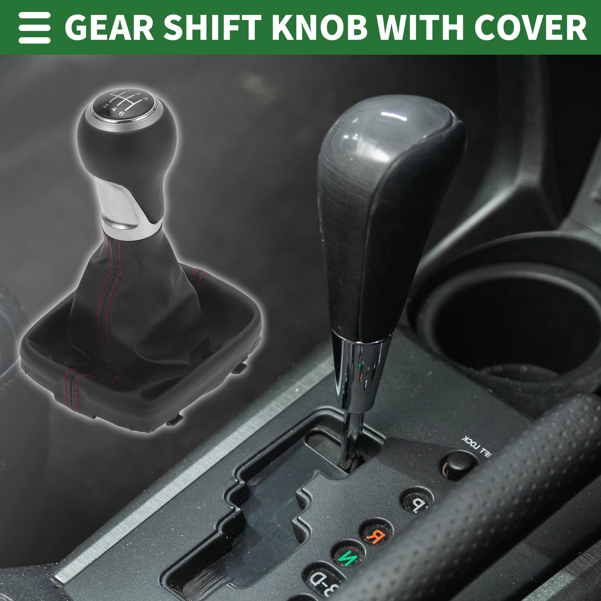 Unique Bargains Gear Shift Knob with Cover 6 Speed Manual Stick Shifter for Audi A3 8P Faux Leather Matte Red Black
