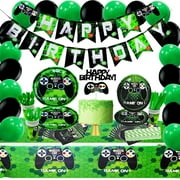 Empire Party Supply Video Game Party Supplies | Gamer Birthday Decoration : Tableware, Banner, Cake Topper All-in-One Kit [16 Guests]
