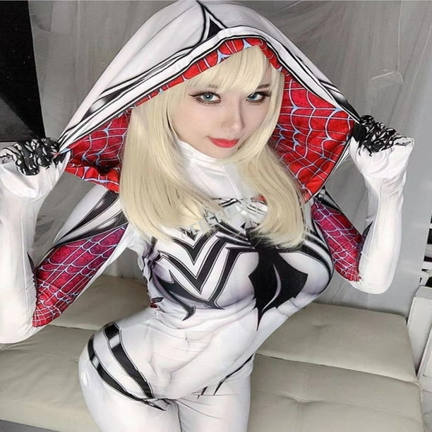 Gwen Stacy Costume Anti-Gwenom Cosplay Superhero Zentai Suit Spiderman Bodysuit Sexy Jumpsuit for Women Halloween Costumes zhangyuxiang LED