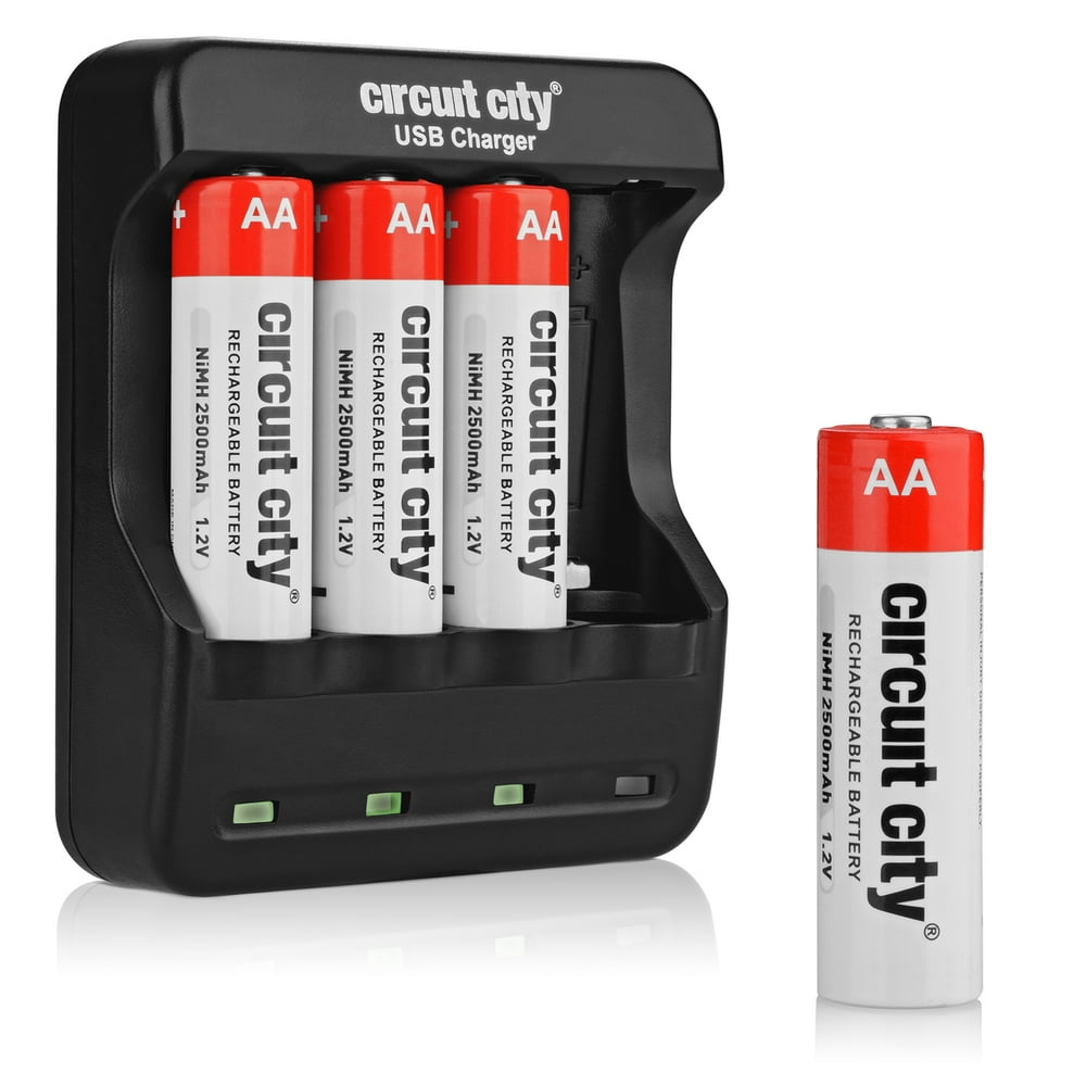 Circuit City Usb Aa Battery Charger With 4 Nimh 2500mah Rechargeable Aa