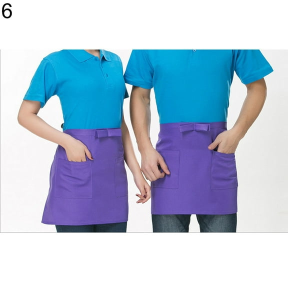 Grandest Birch Half-length Short Waist Apron with Pockets Catering Chefs Bar Waiters Uniform Bow Decor Useful Adjustable Belt Leng