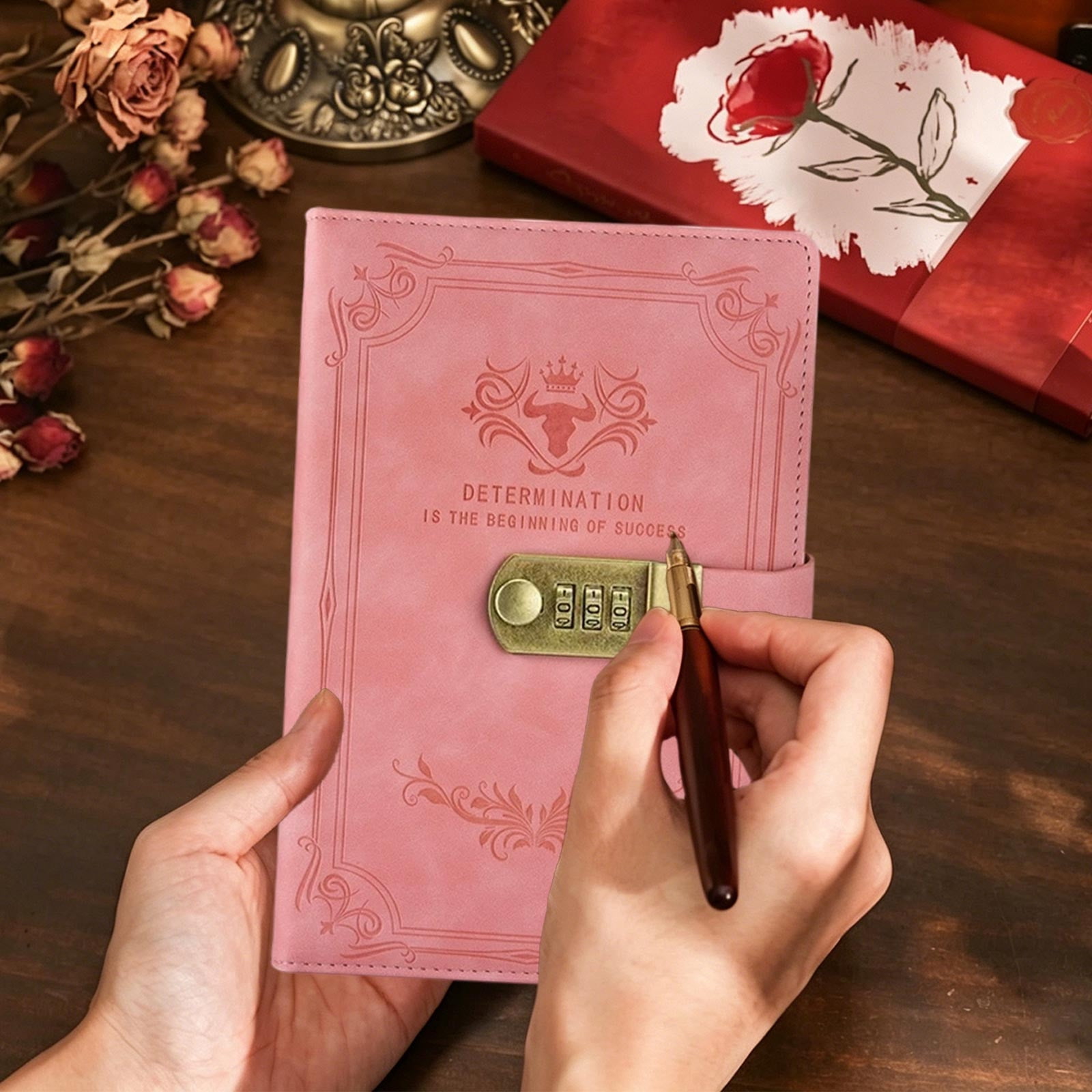 Diary with Lock, A5 PU Leather Journal, Vintage Locks Journal Password Notebook Diary Planner Organizer for Men and Women, 200 Pages