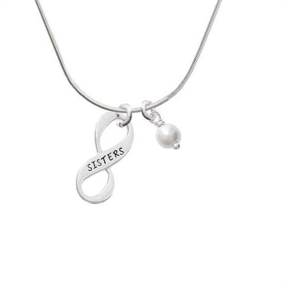 Sister Infinity Sign - Imitation Pearl Bicone Crystal Necklace