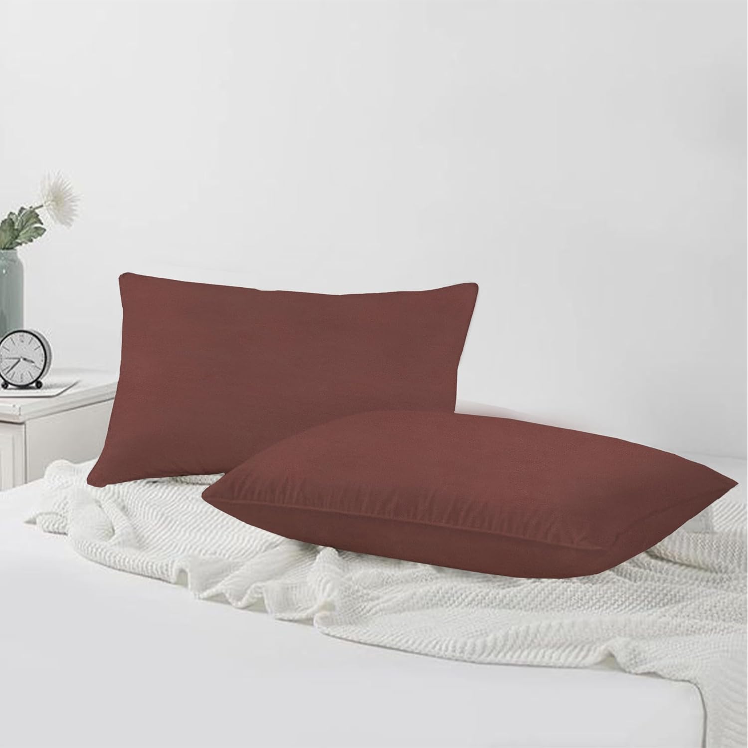 A1HC Set of 2 Luxurious Soft Velvet Throw Pillow Covers Only, 12"x20", Rosewood Pink, Decorative Cushion Covers with Hidden YKK Zipper for Sofa or Bed