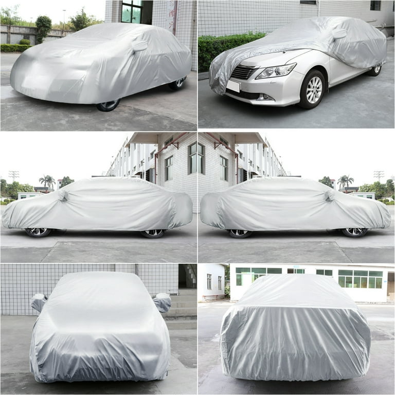 Unique Bargains 4 Pcs Sun UV Dust Rain Resistant Protective Silver White Car Cover Size 3XL 4.9x1.8x1.5m, Size: 3XL (4.9*1.8*1.5M)