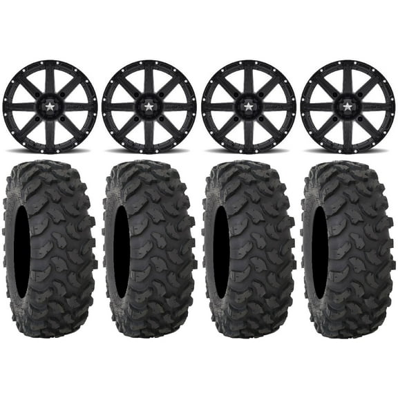 MSA Black Clutch 14" ATV Wheels 27" XTR370 Tires Honda Foreman Rancher SRA