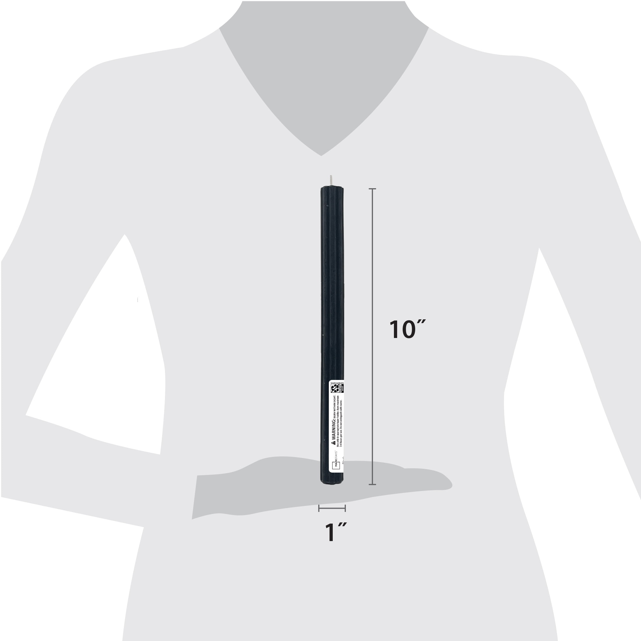 Mainstays Paraffin Wax 10" Ribbed Taper Candle, Unscented, Black