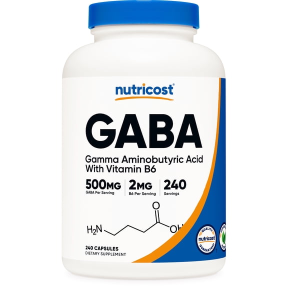 Nutricost GABA Vitamin B6, 500mg per Serving, 240 Capsules - Non-GMO Supplement