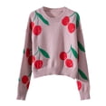 thumbnail image 2 of Vetsdori Womens Sweaters Crewneck Holiday Pullover Pink Cherry Pattern Long Sleeve Office Sweaters for Women, 2 of 6