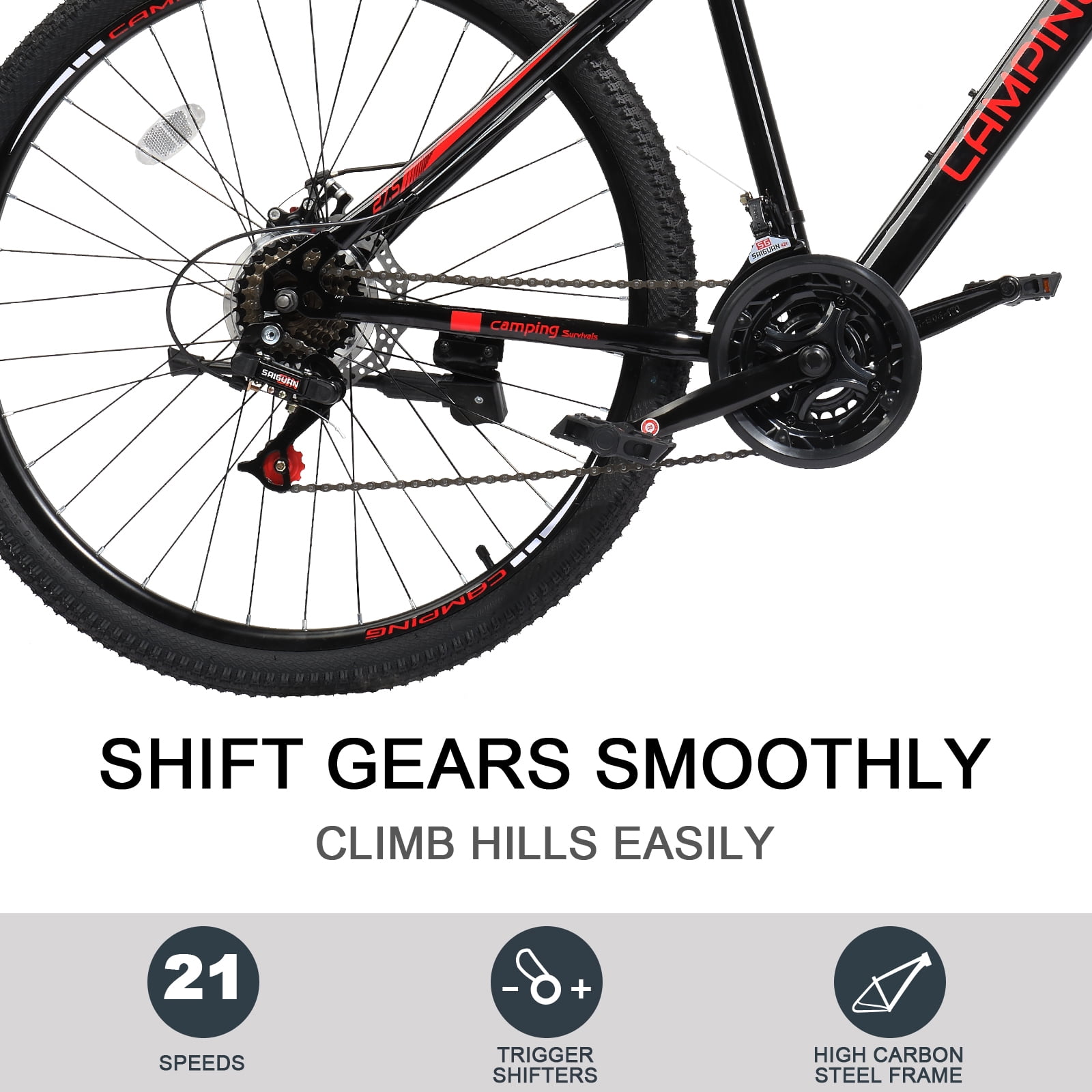 UBesGoo 27.5in Mountain Bike 21 Speed for Adult with Disc Brakes & Suspension, Black