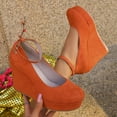 thumbnail image 4 of Talons Compensés Orange pour Femmes avec Bride à la Cheville, Bout Rond, Conception Imperméable pour Tenue Décontractée, Saisons d'Automne et d'Hiver, Chaussures Confort, Taille 37, 4 of 9
