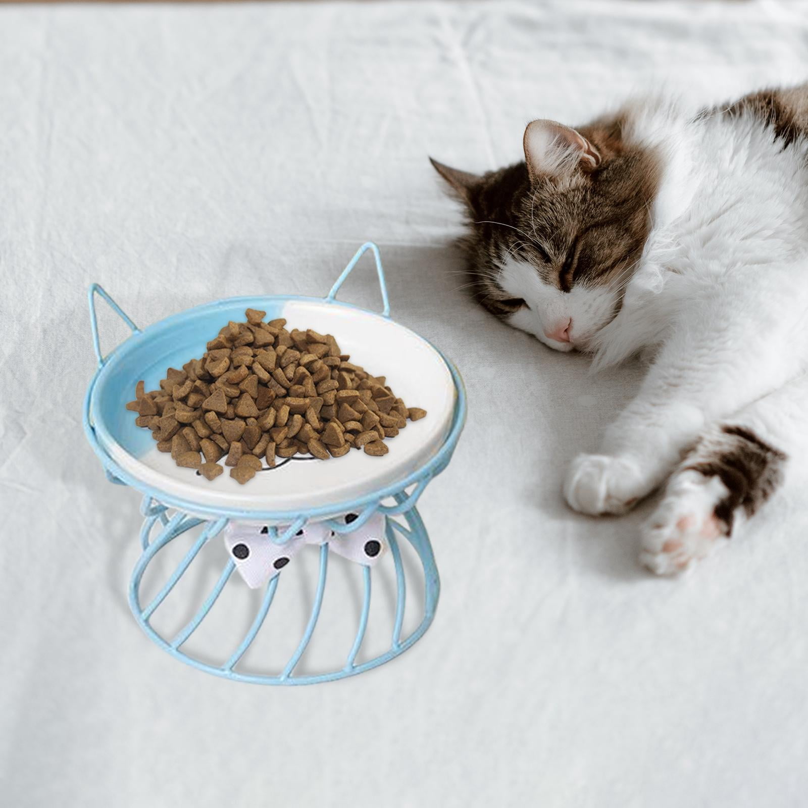Fzaqwen Pet Ceramic Bowl Pet Bowl Cat Raised Elevated Feeder Cat Dog B Blue