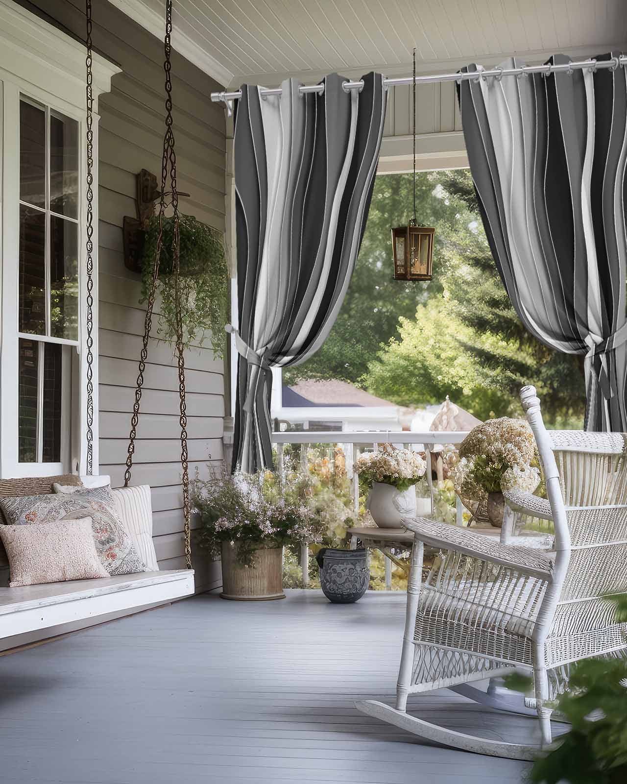 nqOlkjepod Outdoor Curtains for Patio Waterproof, Black Stripes Outdoor Privacy Panels Grommet, Modern Simple Greyish Gradient Lines Blackout Outside Curtains for Porch/Cabana 54"x84", 1 Panel