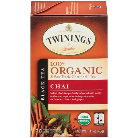 Twinings de Londres? Organic & Fair Trade Certified? Chai Thé noir 20 ct Sachets de thé 1,41 oz. Boîte