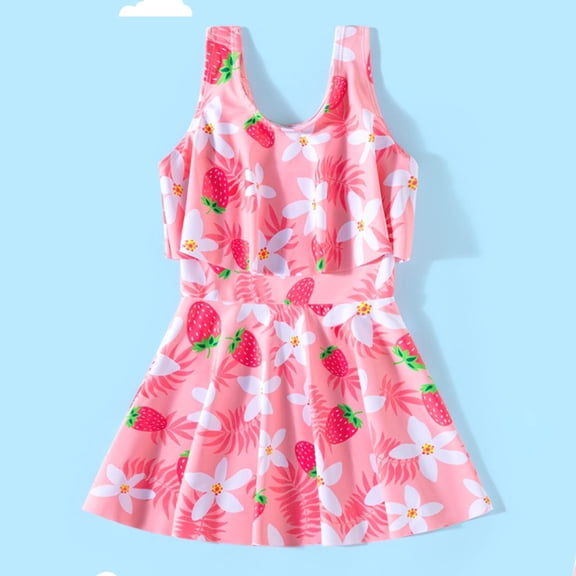 RTKFRFLM Girls Strawberry Print One Piece Swimsuit Quick Dry Kids Summer Swimwear for Beach Pool and Outdoor Swimming
