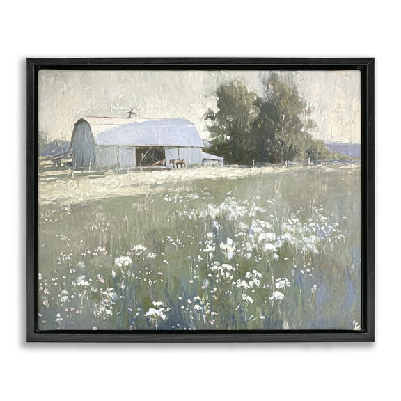 Stupell Industries Peaceful Farm Pasture Landscape Painting Black Floater Framed Canvas Art Print Wall Art, 21 x 17