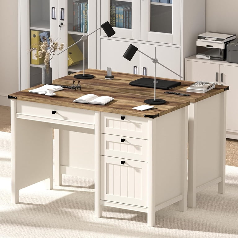 FIAKOA 45 Inch Executive Desk, Modern Farmhouse with Drawers photo 6