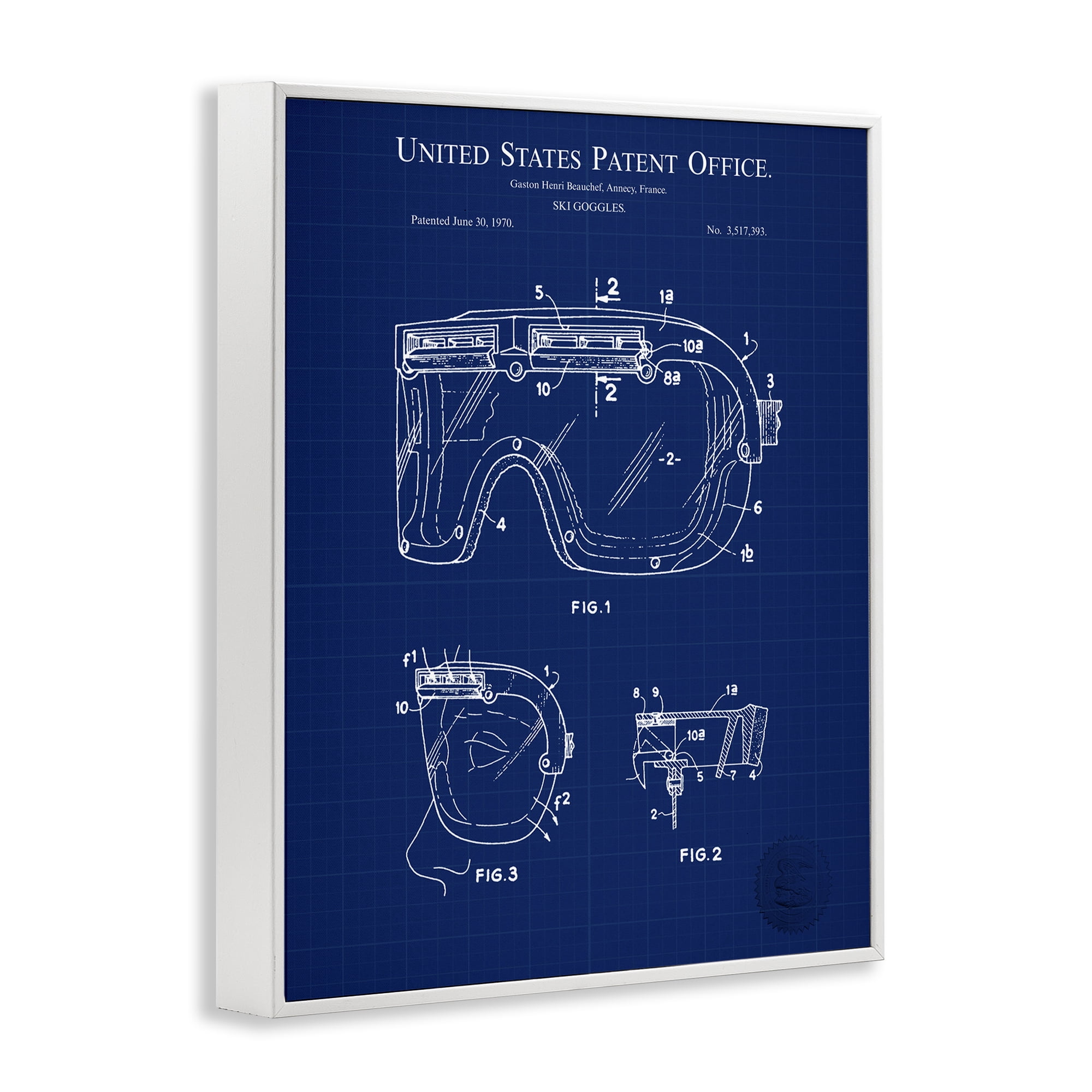 Stupell Industries Ski Goggles Blueprint Sports Painting White Framed Art Print Wall Art, 24 x 30