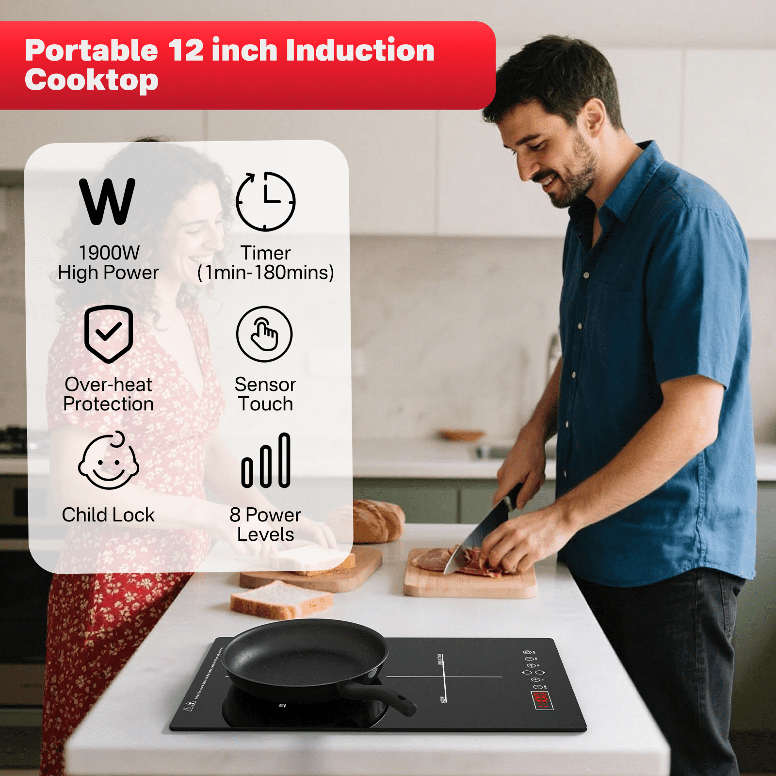 GRACEALL 2 Burner Induction Cooktop, 12 inch Glass Top Electric Stvoe for Cooking, Built-in & Countertop Kitchen Hotplate, 120V Plug in Stoves with Safty Lock and Timer