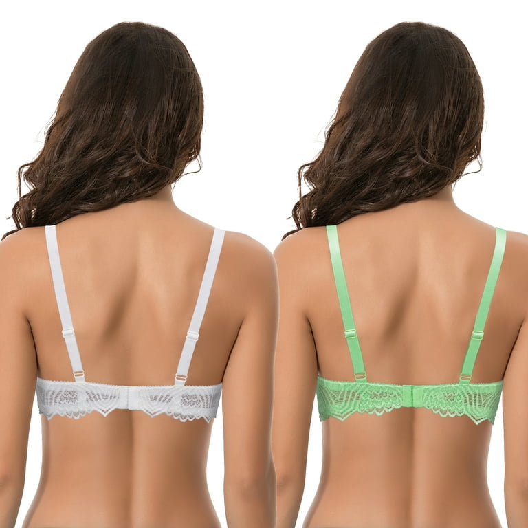 Curve Muse Women's Plus Size Push Up Add 1 Cup Underwire Perfect Shape Lace  Bras-2Pk-White,Lt Green-48C 