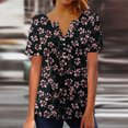 thumbnail image 2 of Dazajoo Floral Print Short Sleeve Tops for Women Pleated Hide Belly Elegant Shirts Summer Casual Button V Neck Tunics,Black,S, 2 of 6