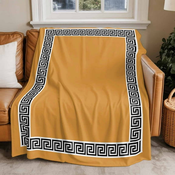 Throw Blanket for Couch Geometric Greek Key Design Soft Fleece Flannel Blankets Cozy Lightweight Blanket for Home Sofa Living Room Yellow Bed Throws 60" x 80"