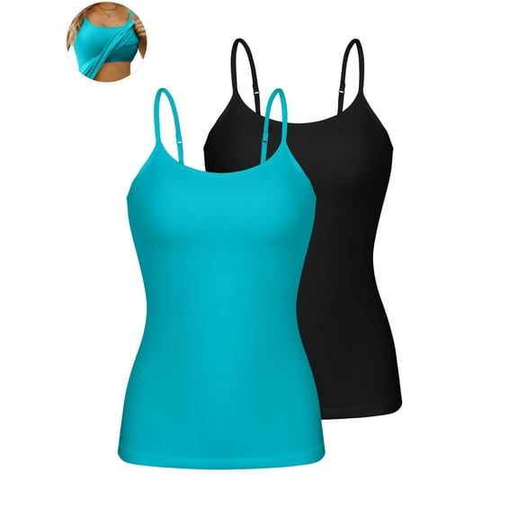 ANFERRY Womens Cotton Camisoles with Shelf Bra Solid Basic Spaghetti Straps Tank Tops Camis Pack of 2