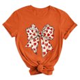 thumbnail image 4 of Women's Valentine's T-Shirt Short Sleeve Bow Print Crewneck Top for Romantic Orange 2XL, 4 of 7