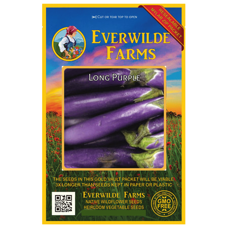 Everwilde Farms - 250 Long Purple Eggplant Seeds - Gold Vault Jumbo Bulk Seed (Best Eggplant To Grow)
