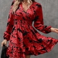 thumbnail image 4 of MORTTIC - Women's Floral Print Lantern Sleeve Dress - A-Line V-Neck Ruched Waist Midi Dress, Loose Fit Casual & Formal Dress with Gathered Detail, 4 of 6