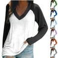 thumbnail image 1 of EQWLJWE Women's Color Block Tunic Tops Long Raglan Sleeve Shirts V Neck Fall T Shirt Casual Cute Tops Baseball Blouses, 1 of 4