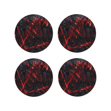 

Tideii Cyberpunk Cityscape Lights for Leather Coasters 4 Pieces Anti-fouling and Anti-scalding Decorative Coasters Suitable for Restaurants Kitchens Coffee Shops-Round Shape