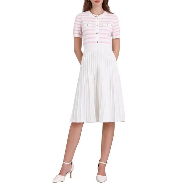 Vestido de suéter a rayas para mujer INSPIRE CHIC, vestido de punto de manga corta con vuelo para el verano 2025, 2XL, rosa claro