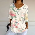 thumbnail image 2 of Tittly Boho Tops for Women, 3/4 Sleeve Shirts for Women Dressy Tunic Tops Casual Wear with Floral, Womens V Neck T Shirts, Women'S Fashion Clothing Pink 2XL, 2 of 5