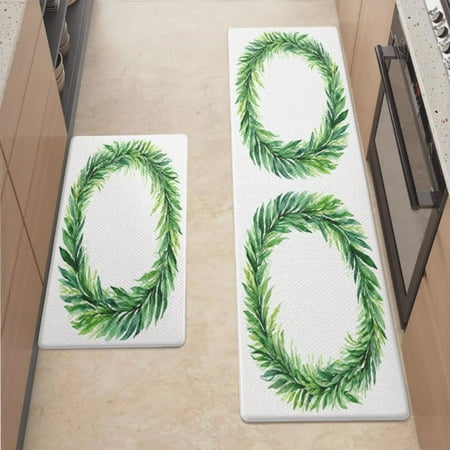 

Anti Fatigue Kitchen Mat Wreath Of Green Leaves Kitchen Rugs Non Slip Cushioned Standing Mat for Sink Floor Laundry Office Desk Pro 17.3 x 59
