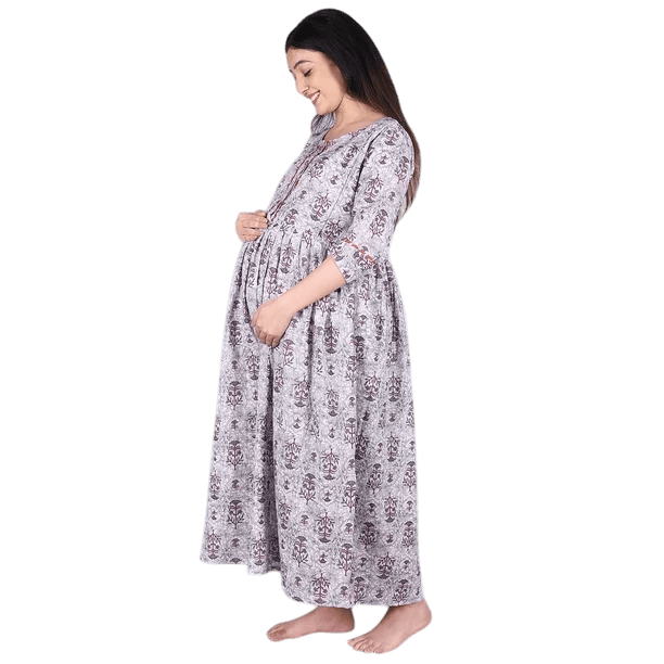 DWEEP SARA Robe de Maternité Imprimée au Bloc Violette et Blanche, G/40