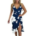 thumbnail image 2 of UTTOASFAY Womens Plus Size Dresses Clearance Women V-Neck Sleeveless Dress Ruffle Low-Cut Flower Printing Slit Sling Dress Navy 6(M), 2 of 5