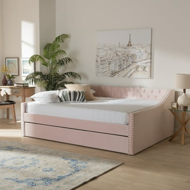 Baxton Studio Raphael Contemporary Upholstered with Trundle Daybed, Full, Pink