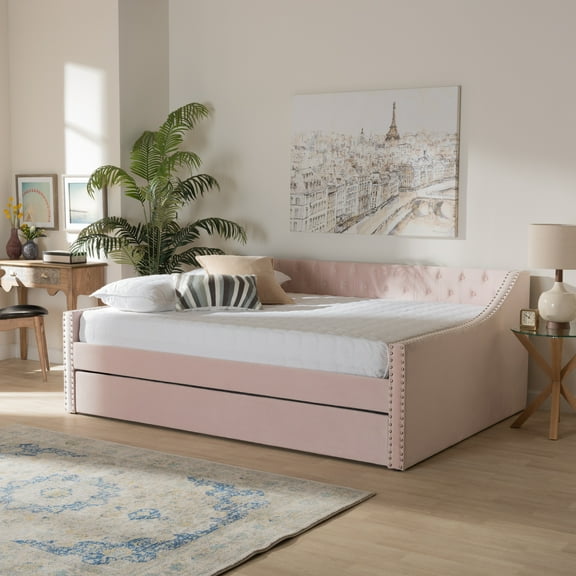 Baxton Studio Raphael Contemporary Upholstered with Trundle Daybed, Full, Pink
