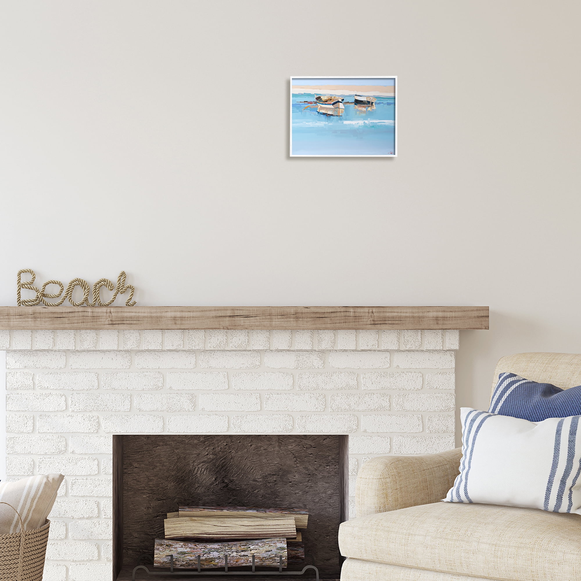 Stupell Industries Boats on Shore Painting Transportation Painting White Framed Art Print Wall Art, 14 x 11