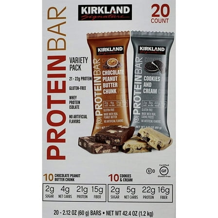 Kirkland Signature Protein Bars Chocolate P.B. Chunk/Cookies and Cream 20-2.12 Oz