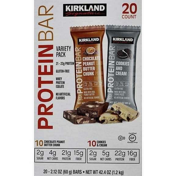 Kirkland Signature Protein Bars Chocolate P.B. Chunk/Cookies and Cream 20-2.12 Oz