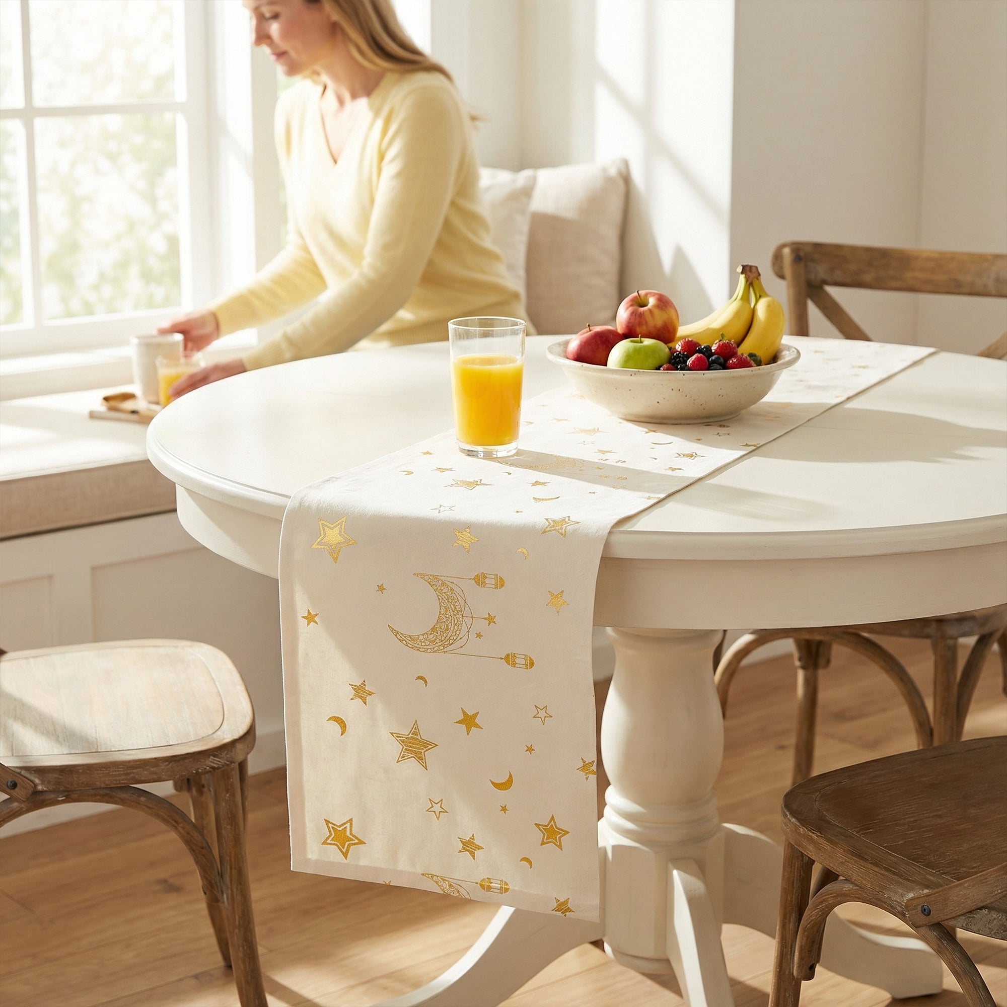Unique Bargains Long Printed Polyester Table Runner for Decorations White 13"x63"