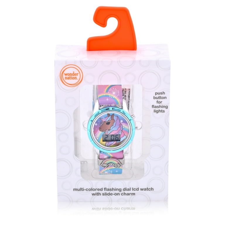 Wonder Nation Unicorn LCD Watch with Rainbow Sliding Charm