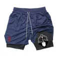 thumbnail image 5 of Pantalones cortos de gimnasio de Anime para hombre, 2 en 1, transpirables, absorbentes del sudor, de secado rápido, para entrenamiento, gimnasio, con bolsillos, 5 of 5