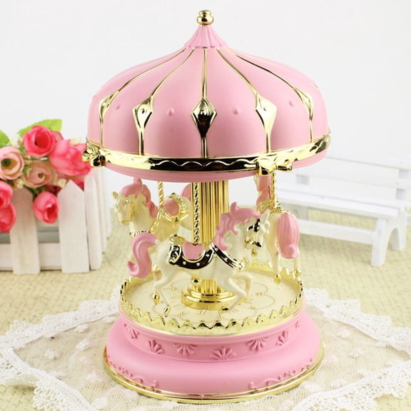FRCOLOR Pink Decor Carousel Music Box Carosel Cute Rotating Child
