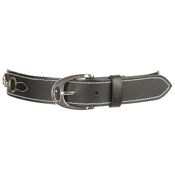 Huntley Equestrian Daisy Clipper Children's Leather Nickel Finished Stirrup Buckle Black Belt-Small
