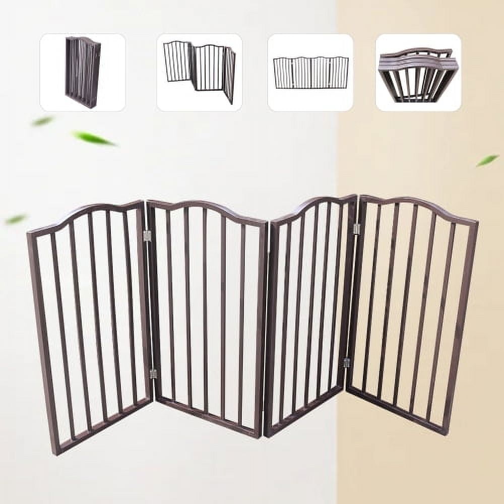 Ucloveria 32"H Pet Gate with Arched Top - 4 Panel Tall Fence - Free Standing Folding Z Shape Indoor Doorway Hall Stairs Dog Puppy Gate - Fully Assembled - Brown - Wooden